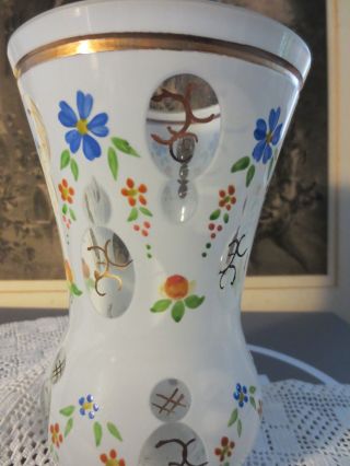 Prächtiges Böhmisches Glas,  Vase,  Handgemaltes Blumen Dekor,  Um 1880 Bild