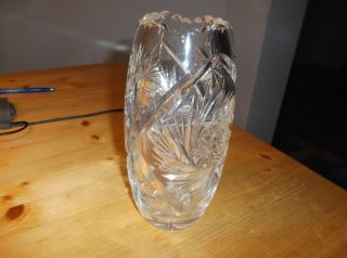 Alte Kristallvase / Glasvase Ausgefallener Dekorativer Schliff 21 Cm Hoch Bild