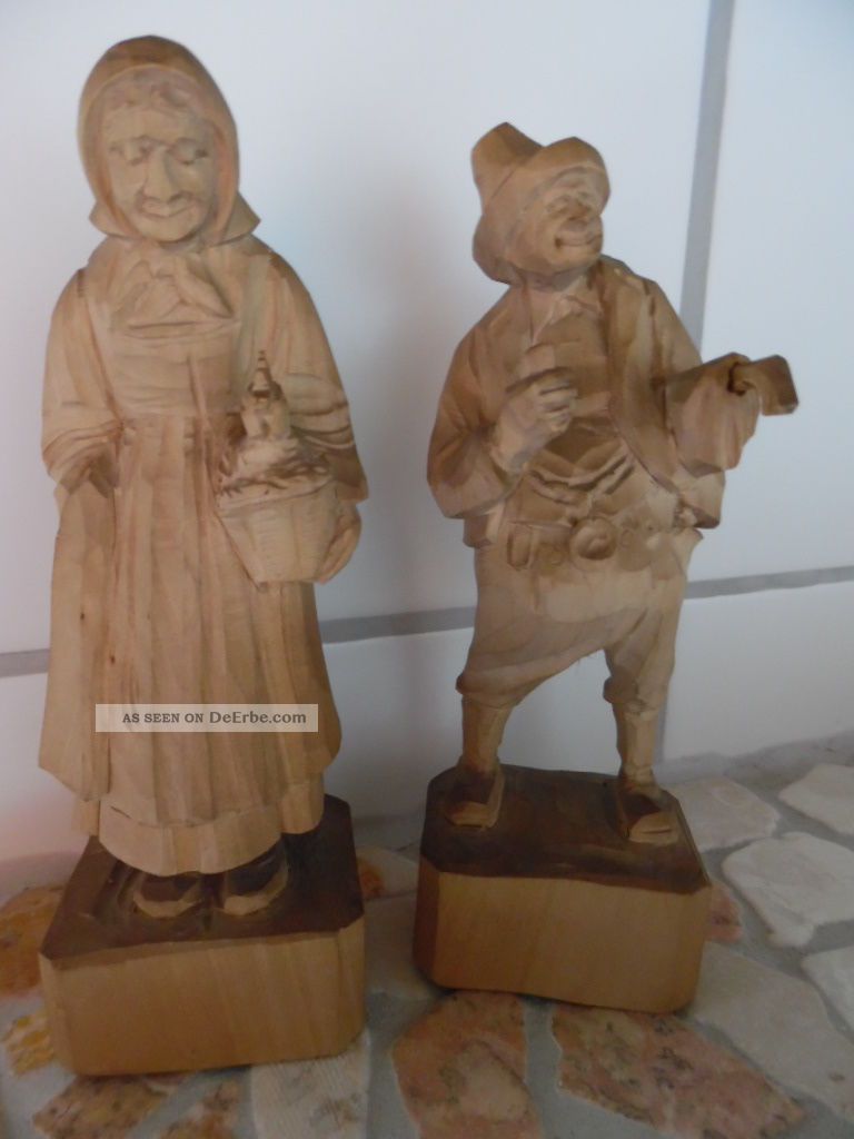 2 Holzfiguren Echtholz Schnitzerei Holzfigur Handarbeit Holzarbeiten Bild