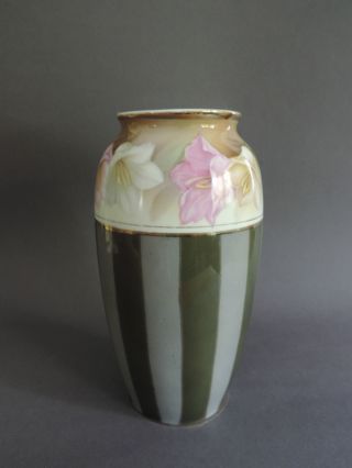 R.  Schlegelmilch Suhl Porzellan Vase Jugendstil Blumen - Streifen Dekor Art Nouveau Bild