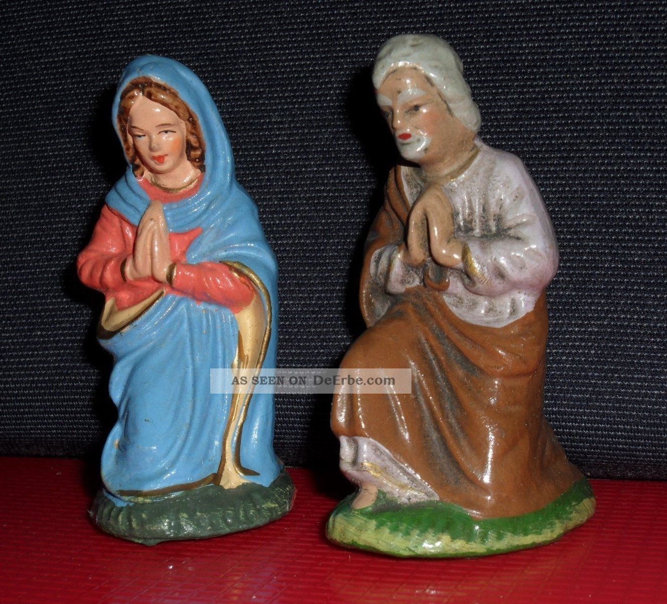 Alte Krippenfiguren Heilige Familie Aus Pappm.  H.  10 Cm Figuren,  Maria,  Josef 7 Krippen & Krippenfiguren Bild