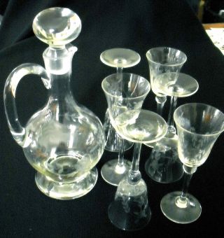 Erbstück Große Karaffe Glas Geschliffen Mit 6 Passenden Gläsern Mängelfrei Bild