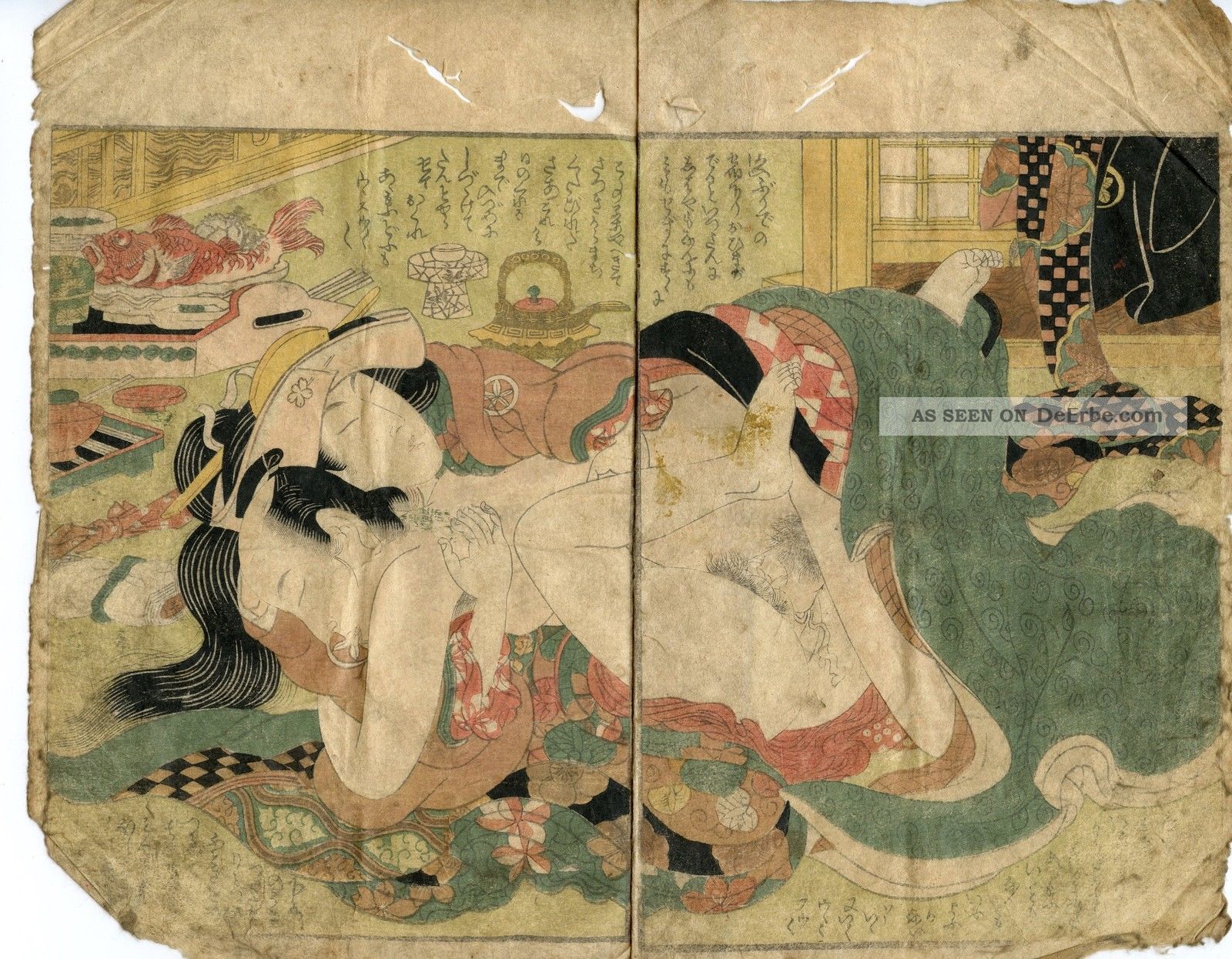 1820 Japanischer Holzschnitt Von Shigenobu Shunga 5 Asiatika: Japan Bild