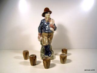 Der Seemann Schnapsflasche Mit 5 Pinnchen Keramik Seltenes Sammlerstück Bild