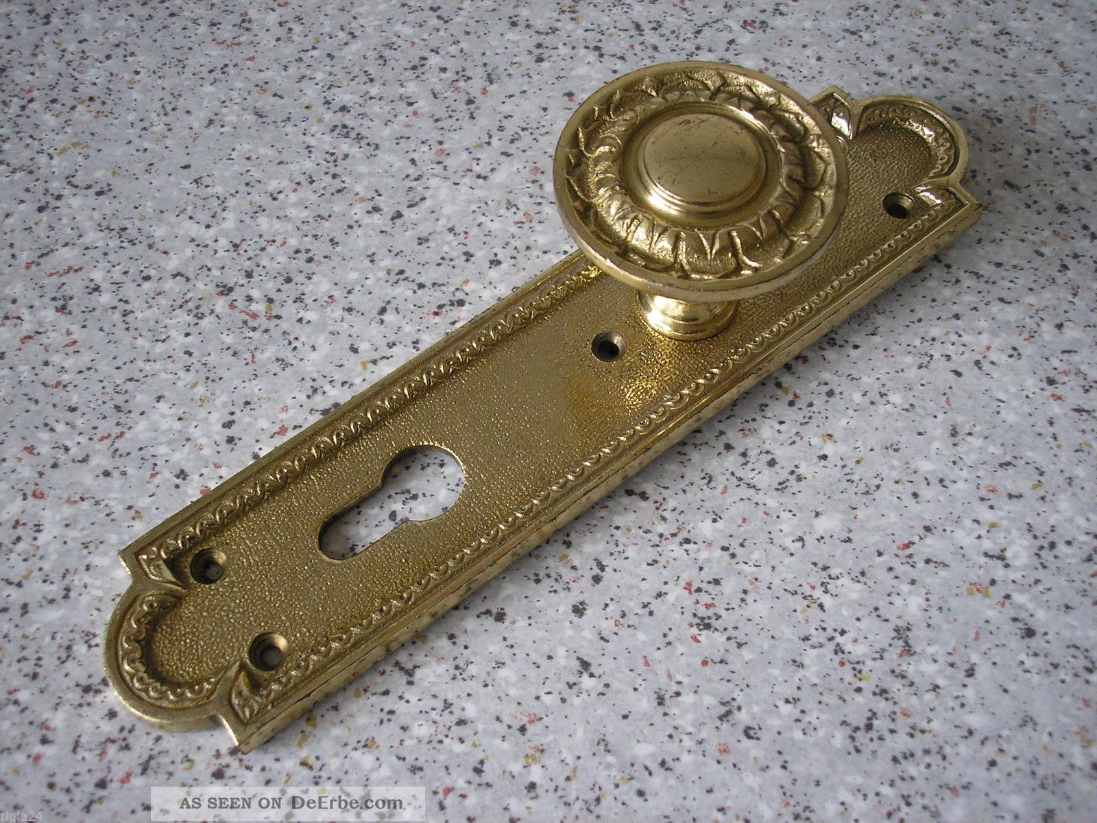Messing Massiv Knopfschild Türknopf Knopf Langschild Türblende Türbeschlag Original, vor 1960 gefertigt Bild