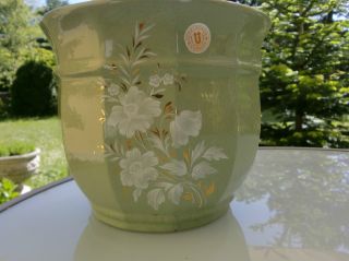 Übelacker Keramik Blumentopf Nr.  234/19 Blumen Übertopf Mint/gold/weiß Bild