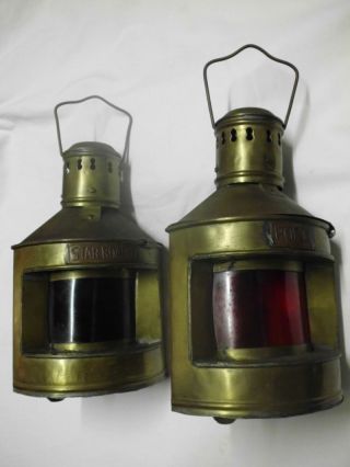 2 Alte Messing - Schiffs - Signal - Öllampen - /2 Old Brass Ship Signal Oil Lamps Bild