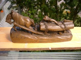 . Alte Holzfigur - Pferdefuhrwerk - Holzrücker - Bauer Mit Pferd - Oberammergau.  - Deko - Bild