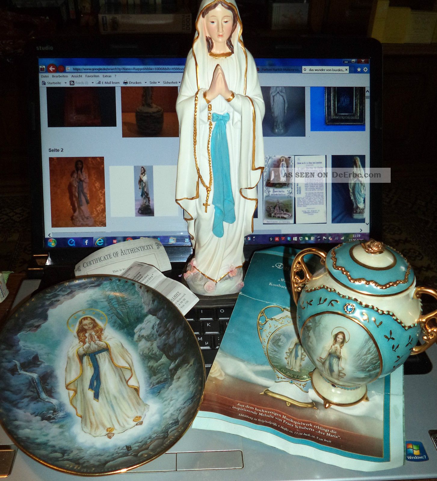 Das Wunder Von Lourdes,  Musikdose - Spieluhr,  Bradex Sammelteller,  Figur Madonna Mechanische Musik Bild