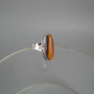 Alter 835 Echt - Silber Ring Tigerauge Vintage 60/70er Jahre Modernist Schmuck Top Bild