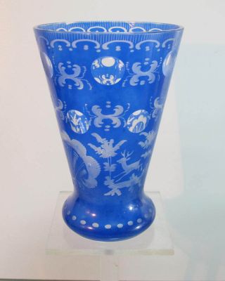 Vase Blau Geschliffen Trinkbecher Pokalglas Bechervase Bild