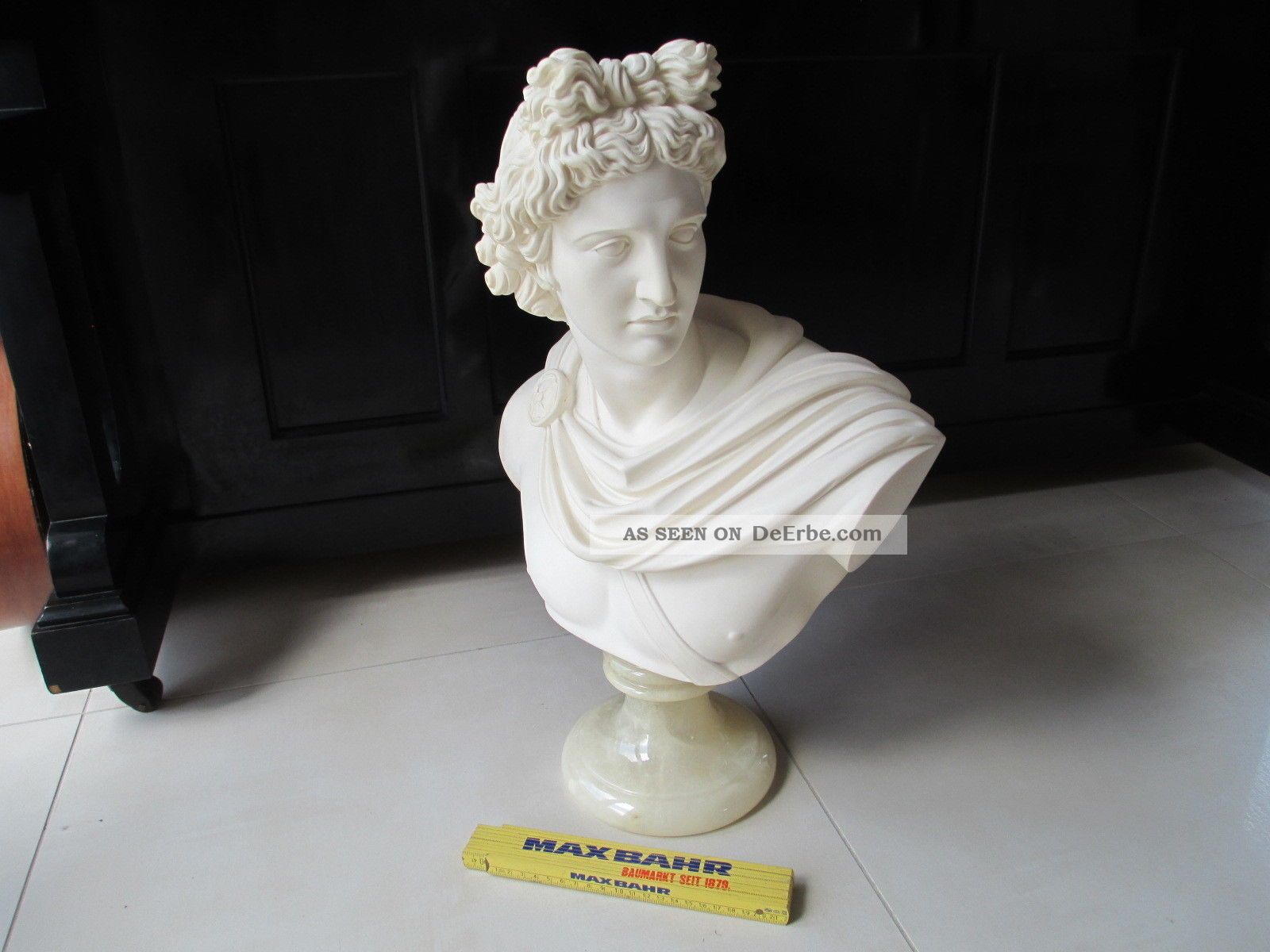 56cm Hohe 17,  3 Kg Büste Olympischer Gott Apollon Apoll Steinguss Marmor Sockel 1950-1999 Bild