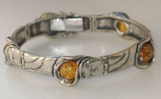 Jugendstil 835er Silber Armband Perli 4 X Bernstein Design Ausgefallen Bild