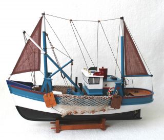 Modellschiff Großer Kutter 45x37cm Holz Blau - Weiss Schiff Boot Fischkutter 8040 Bild