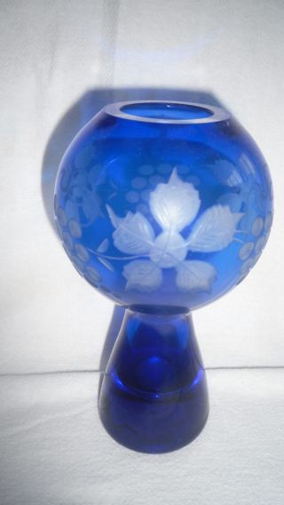 Schöne Kristall Vase Bleikristall Geschliffen Blau Bild
