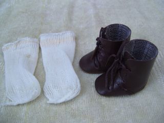 Alte Puppenkleidung Schuhe Vintage Brown Boots Shoes Socks 40 Cm Doll 4 1/2 Cm Bild