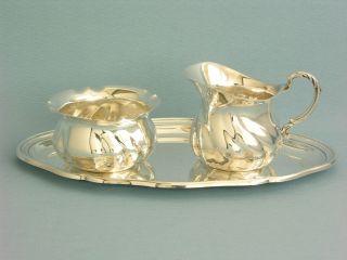 Zuckertopf Und Milchgiesser Auf Tablett,  Massiv 800er Silber,  Barock Stil Bild
