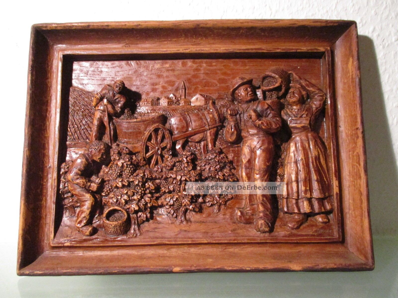 Altes Holz Reliefbild Weinlese 31,  5x23,  5x3,  5 Cm Braun Wandbild Holzbild Holzarbeiten Bild