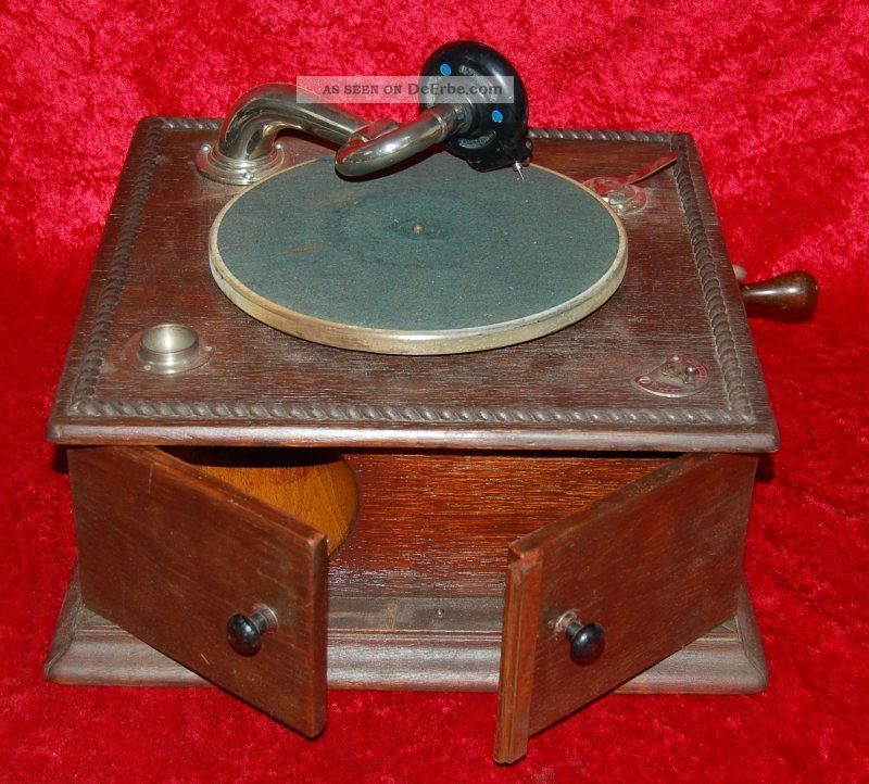 Altes Hornless Grammophon Mit Dose Normag Monsalvar,  Album Mit Schellackplatten Mechanische Musik Bild