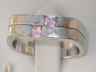 Art - Deco Silber Ring 2 X Rosa Turmalin Design Bild