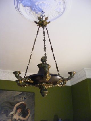 Empire Biedermeier Deckenlampe Lüster,  Bronze Tlw.  Patiniert,  Napoleon Bild