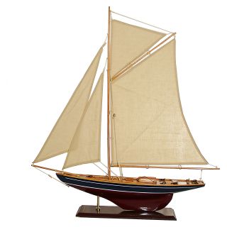 Segelboot Segelschiff Segelyacht Holz Blau Rot U.  Weiß Deko Standmodell 76 Cm Bild