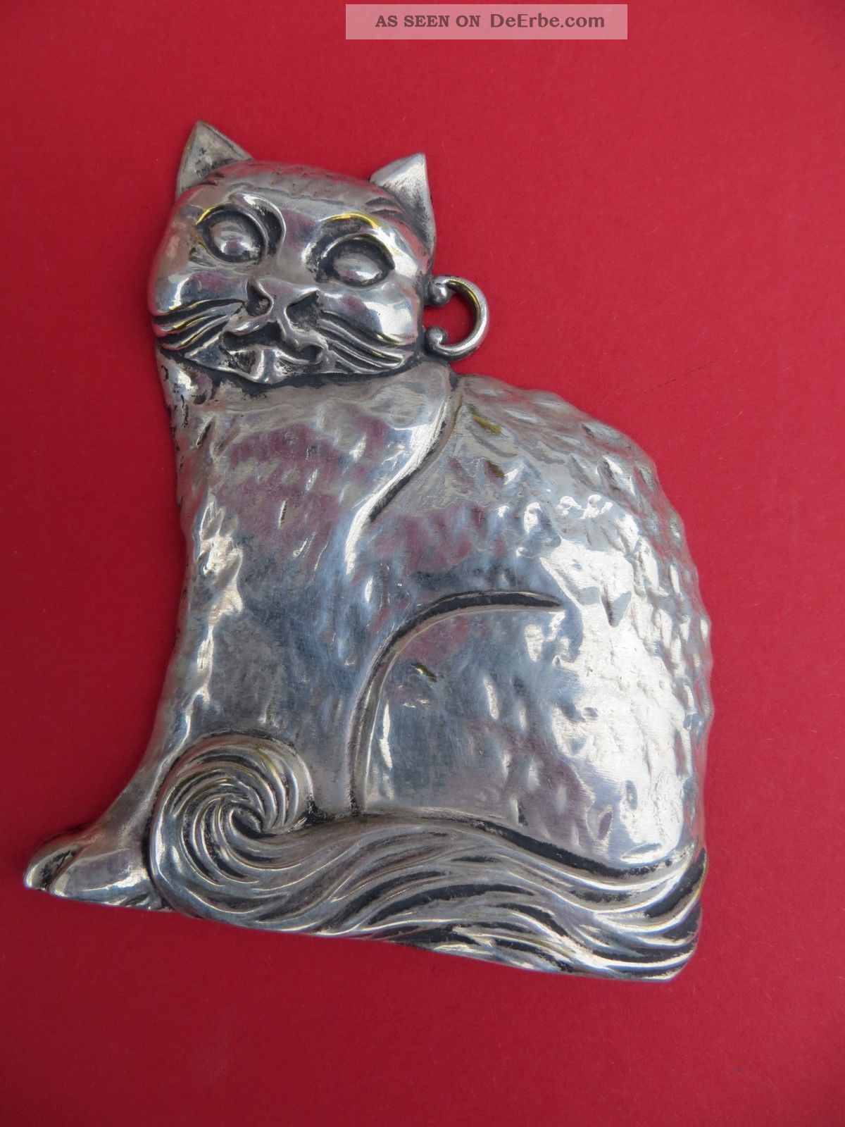 Ex Voto - Votivgabe - Katze - Um 1950 - Versilbert - Ca.  9,  0 Cm Votivbilder & Sakralmalerei Bild