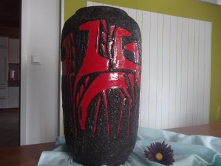 Fat Lava Vase Rot Bodenvase Keramik Pferd E 60er 70er German Pottery 546 50 Bild