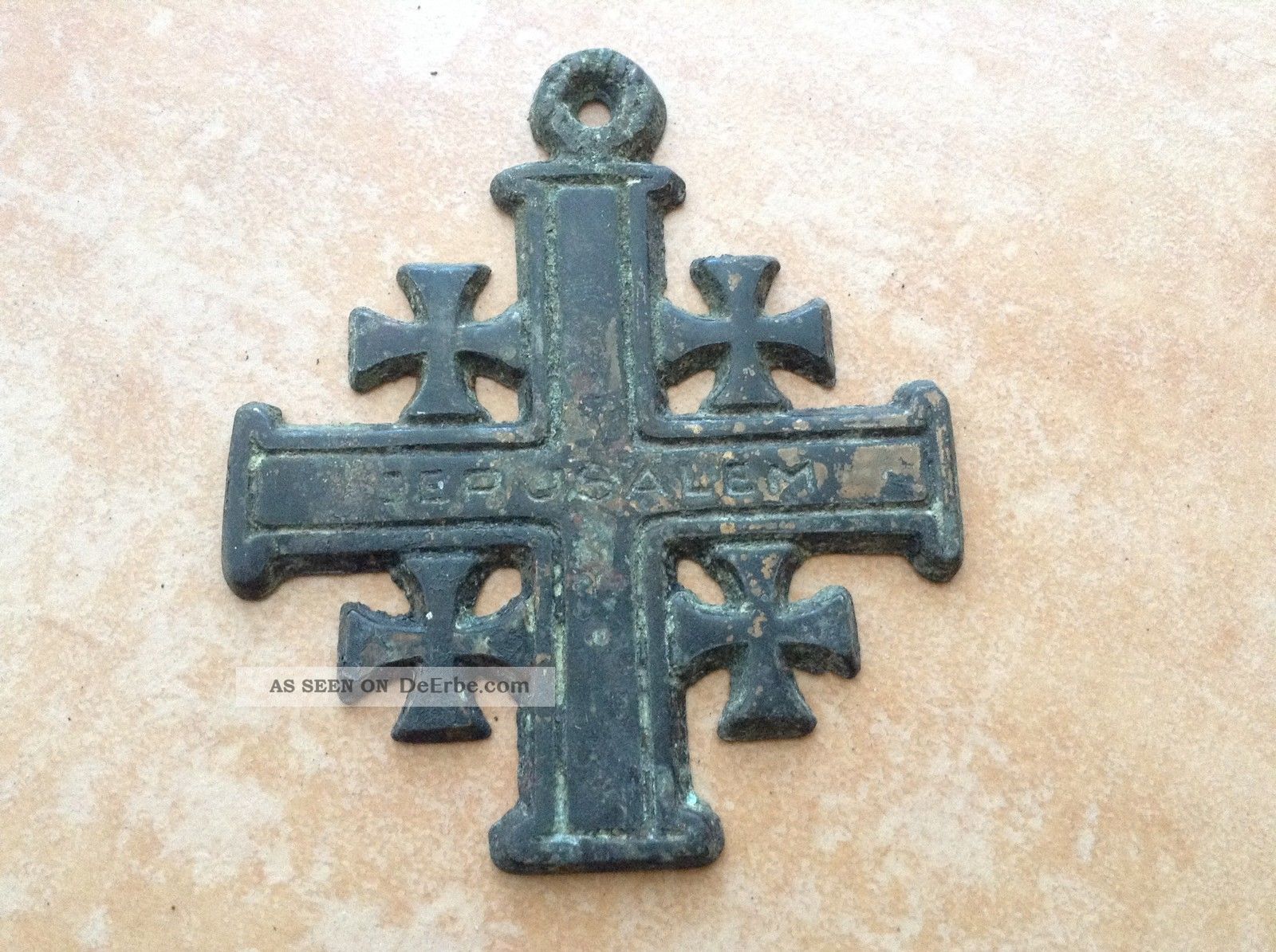 Sehr Alter Großer Anhänger Jerusalem Kreuz,  Bronze/kupfer.  Genaues Alter Unbekant Rel. Andenken & Mitbringsel Bild