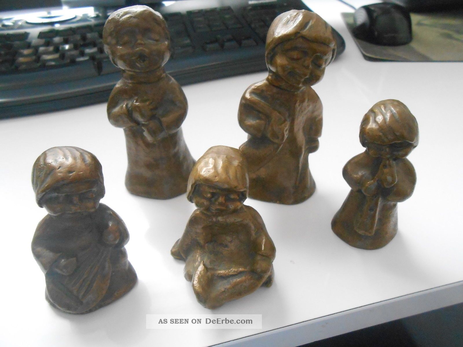 Gruppe Von 5 Musiezierenden Kinder Massiv Bronze 2500g Wohl 1960 - 70 1950-1999 Bild