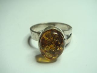 566 Antiker Verstellbarer Vintage Ring Echt Silber 925 Mit Bernstein Amber 1950 Bild