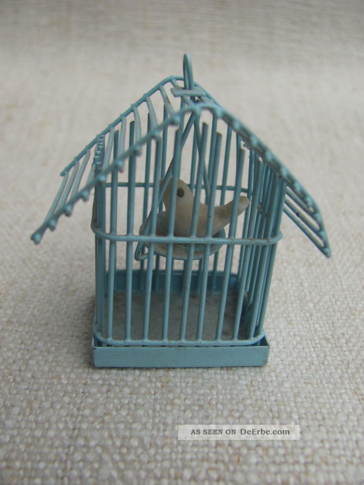 Hellblauer Vogelkäfig Mit Porzellanvogel Auf Dem Stangerl - Sehr Gut Erhalten Nostalgieware, nach 1970 Bild
