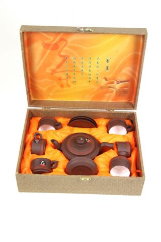 Hübsches 13 - Tlg.  Chinesisches Steingut Teeservice Im Etui Keramik Service China Bild
