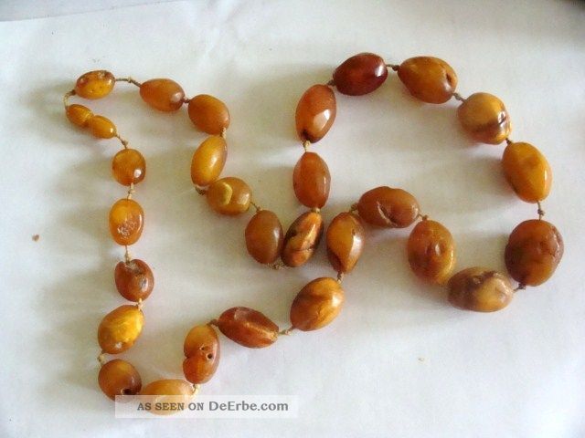 Alte Bernsteinkette Oliven Um 1900 Butterscotch Honigbernstein Amber Ketten Bild