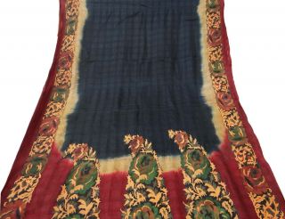 Indian Vintage Craft Saree Pure Khadi Printed Fabric Décor Paisley Black Sari Bild