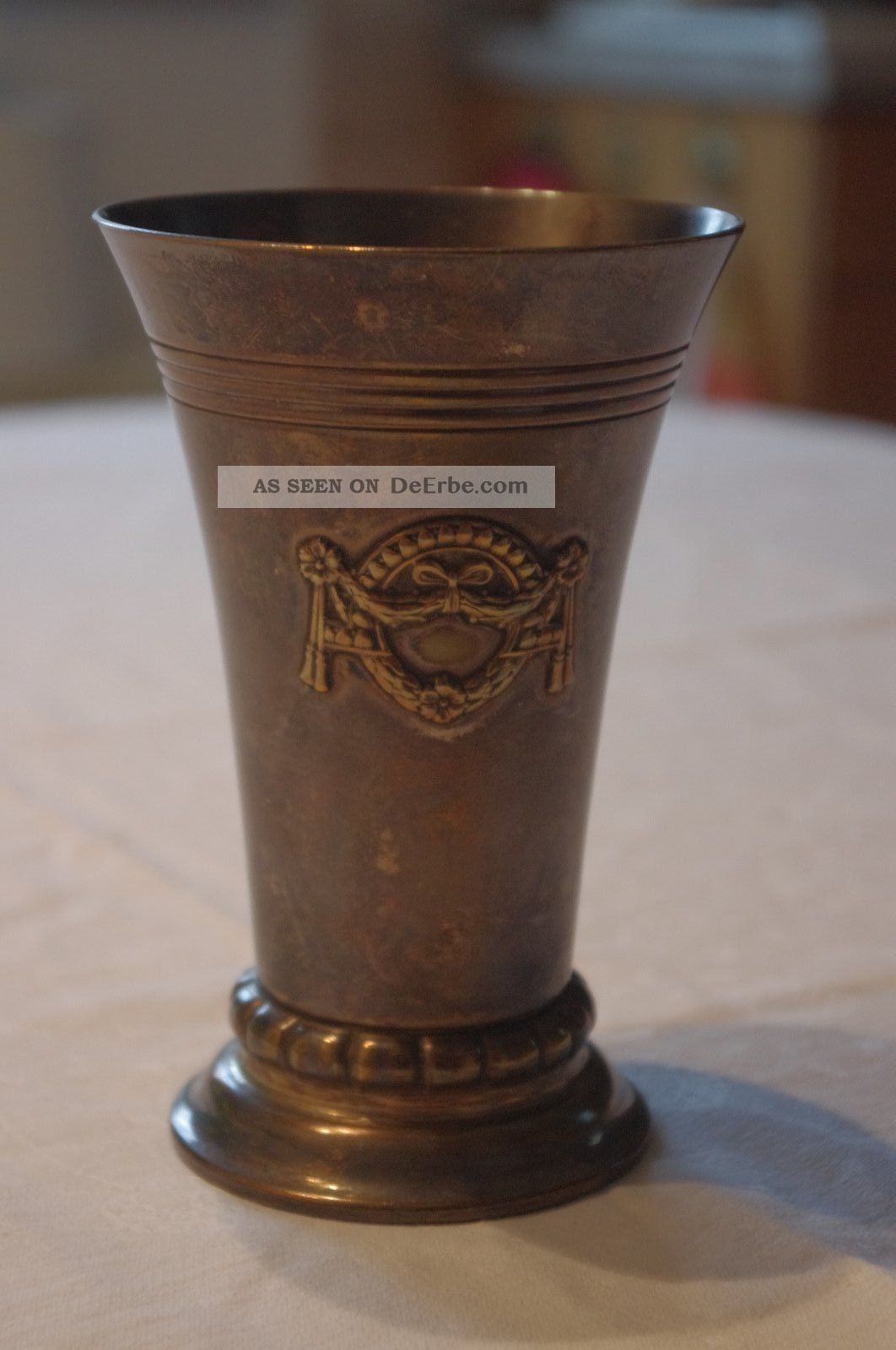 Alter Antiker Messing Kupfer Bronze Becher Pokal Sammlerstück Rare Selten - 1917 - Messing Bild