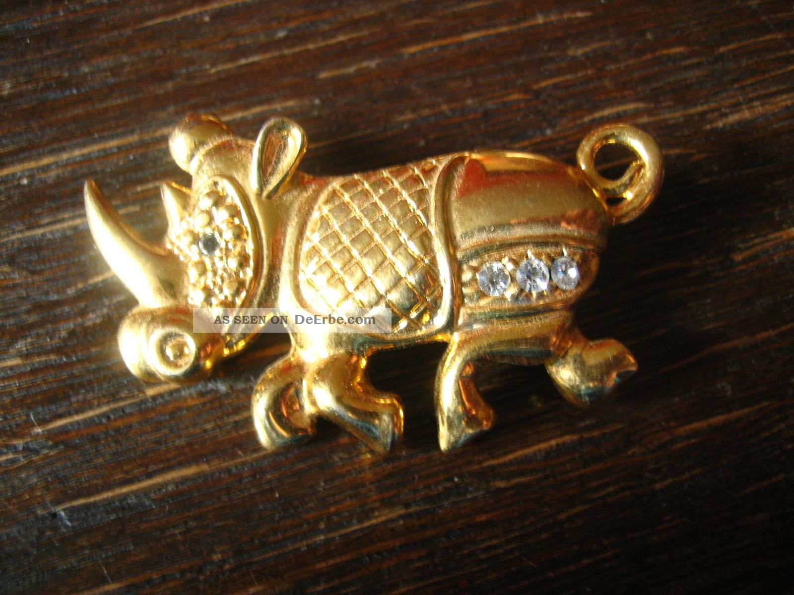Traum Vintage Brosche Niedliches Nashorn Gold Strass 80er Jahre Modeschmuck Broschen Bild