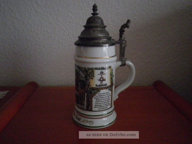 Bierkrug Keramik,  Post Edition Von 1990,  Mit Zinndeckel Nach Form & Funktion Bild