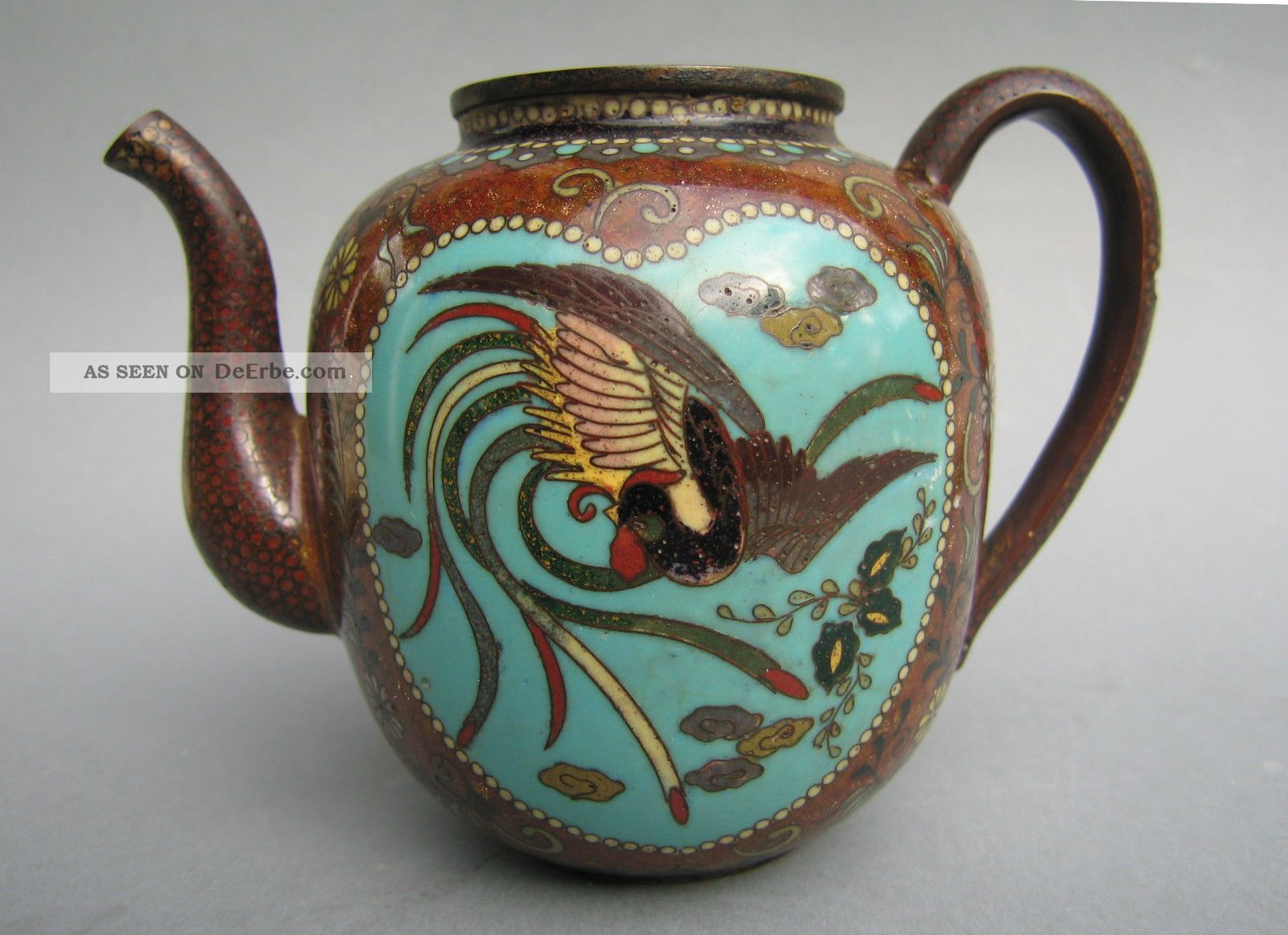 Meiji: Japanische Teekanne: Cloisonne Mit Phoenix Und Schmetterlingen: Um 1890 Asiatika: Japan Bild