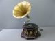Holz Grammophon Trichtergrammophon Mit Messing Applikationen Und Trichter Mechanische Musik Bild 1