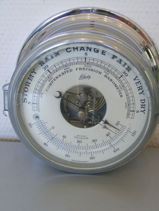 Chrom Schatz Compensated Precision Barometer Schiffsbarometer Thermometer 18 Cm Bild