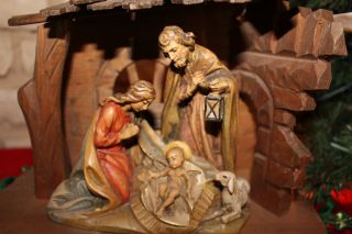 Holzfigur Heiligenfigur Heilge Familie Weihnachtskrippe Krippe Schnitzerei Bild