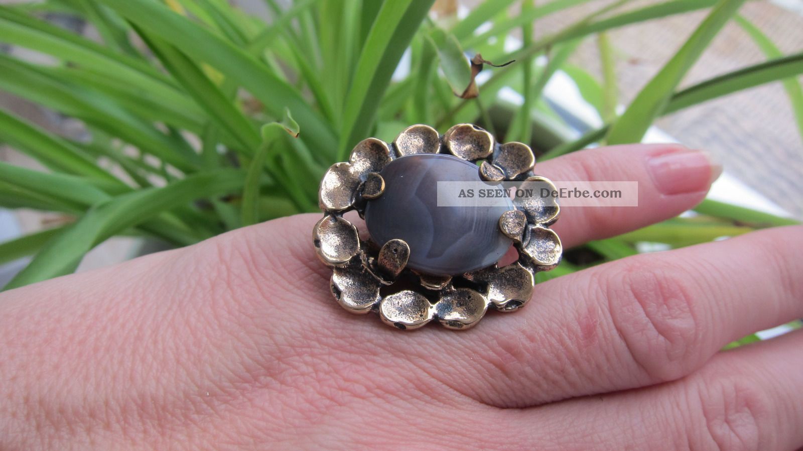 Bronze Ring Mit Achat Design Pentti Sarpeneva Finnland Verstellbare Größe Ringe Bild