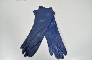 Vintage Lange 50er Jahre Leder Handschuhe In Nachtblau - H1 - Bild