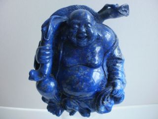 Rarität China 19.  Jh.  - Großer 1,  1 Kilo Massiv Lapis Lazuli Buddha Mit Zepter Bild