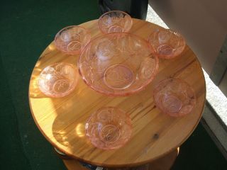 Schöne Alte Glasschale Mit 6 Dessertschalen,  Rosalinglas Bild