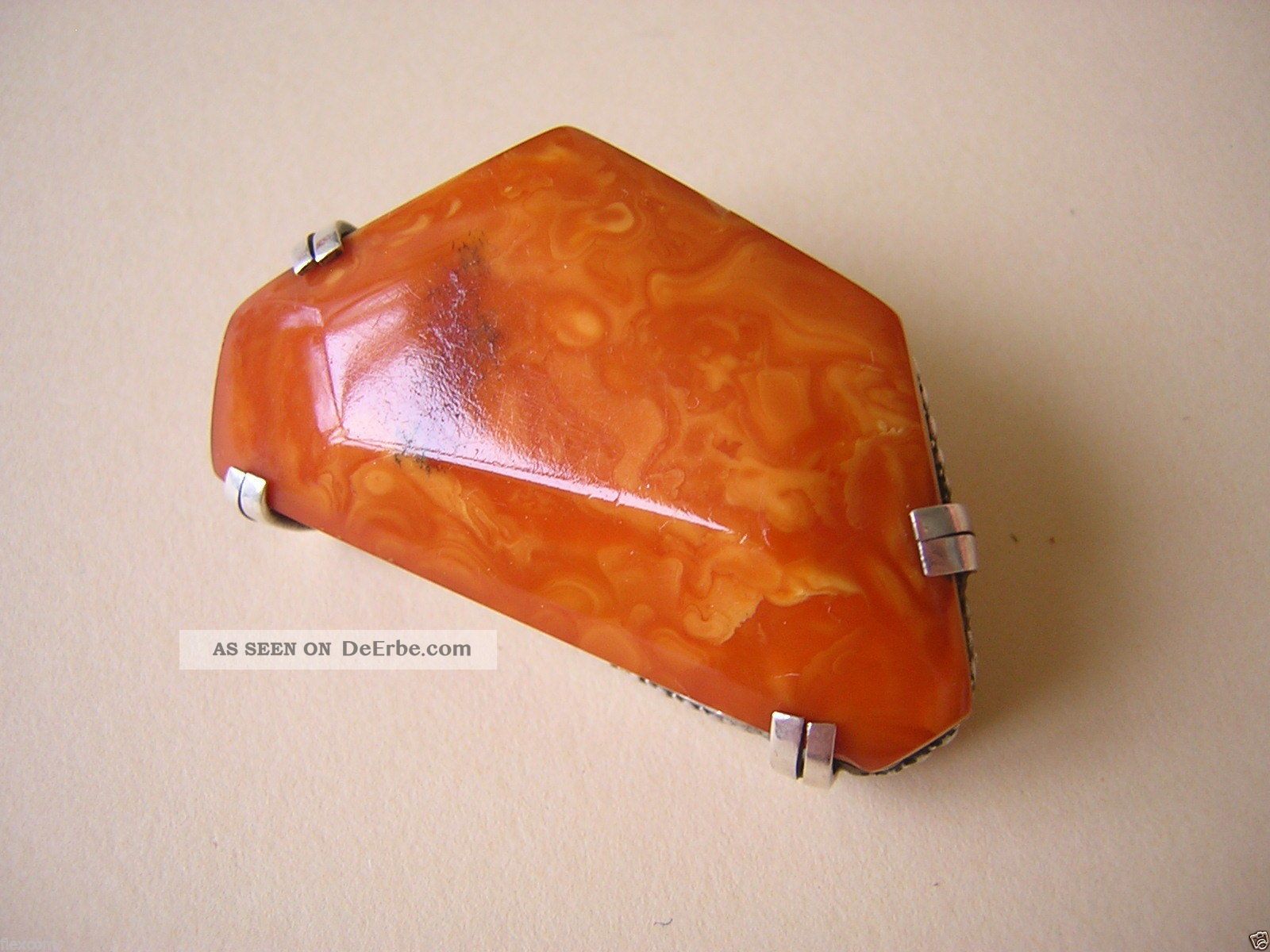Natur Bernstein Brosche Butterscotch Karamell Marmoriert Silber Amber 13,  5 G Broschen Bild