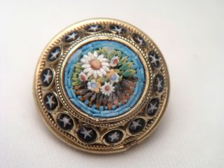 Jugendstil Mini Brosche Rund 800 Silber Vergoldet Mikromosaik Blumen Ø18mm 3,  4 G Bild
