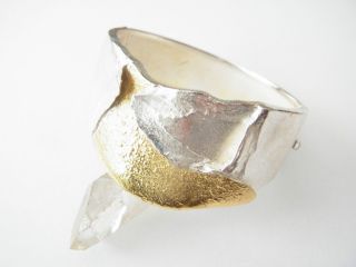 Prächtiger Breiter Armreif Silber 925 Teilweise Vergoldet Bild