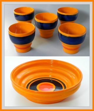 Wächtersbach 5 Becher,  Schale Schüssel Orange Keramik Cup Bowl Dish 70s Pottery Bild
